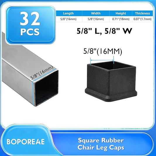 32 Pcs 5/8" x 5/8" Square Rubber Chair Leg Caps, PVC Table Leg Covers, Flexible - Image 2