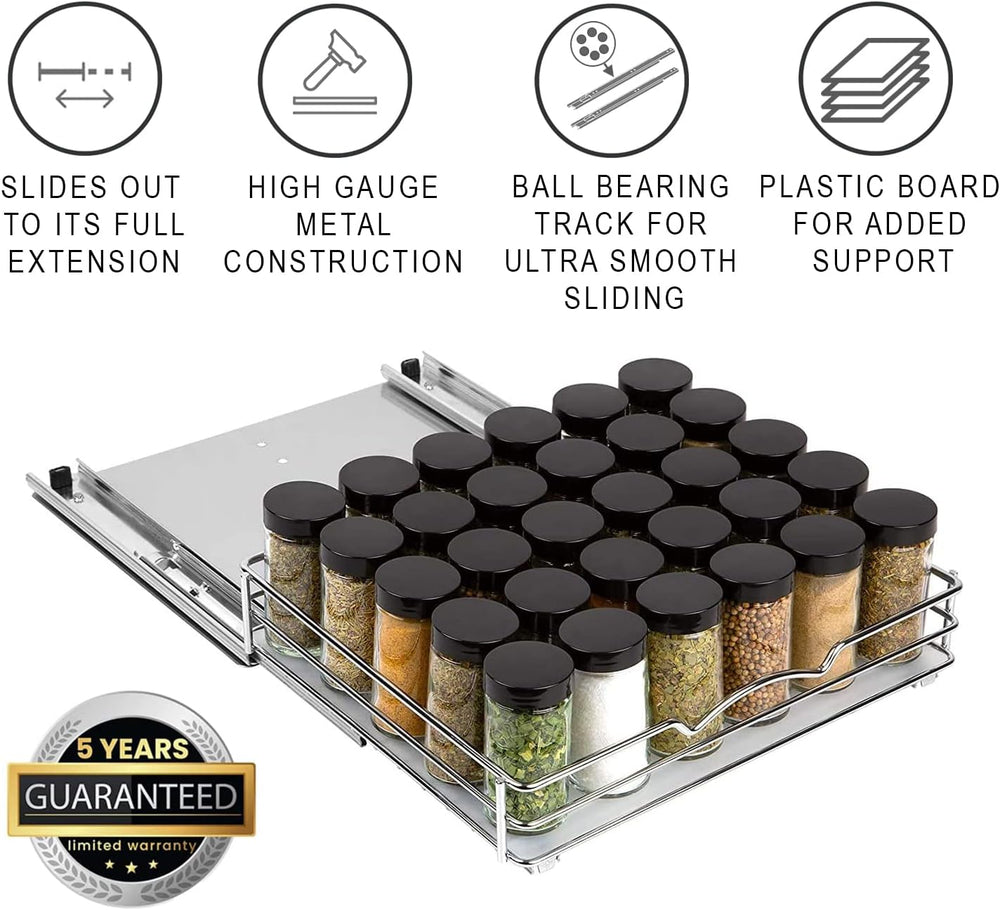 Pull-Out Cabinet Spice Rack Organizer, 12 ⅜"W x 10 ⅜"D x 2 ¾"H