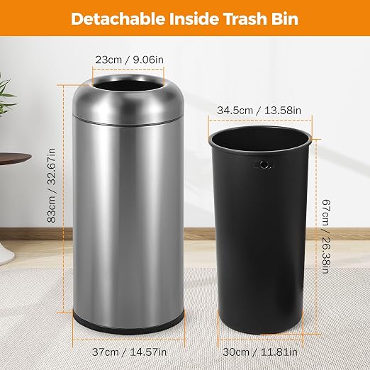 BEAMNOVA 16.5 Gallon Trash Can Open Top Outdoor Indoor Commercial Stainless - Image 2