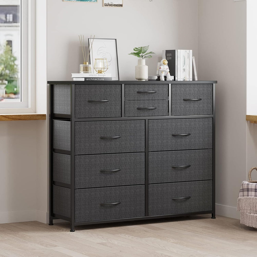 LUMTOK 10 Drawers Dresser with Fabric Bins for Bedroom,Closets,Dark Gray