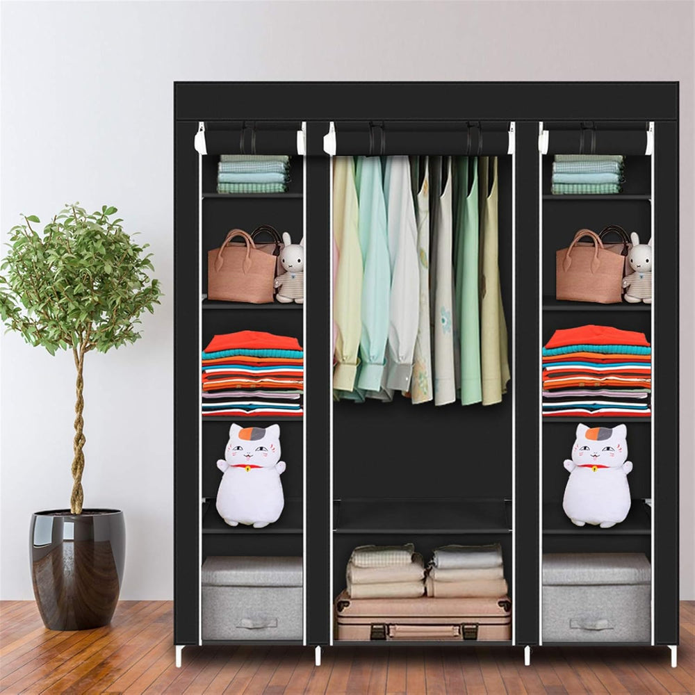 Portable Clothes Closet Wardrobe Storage Organizer with Shelves and Cover for...