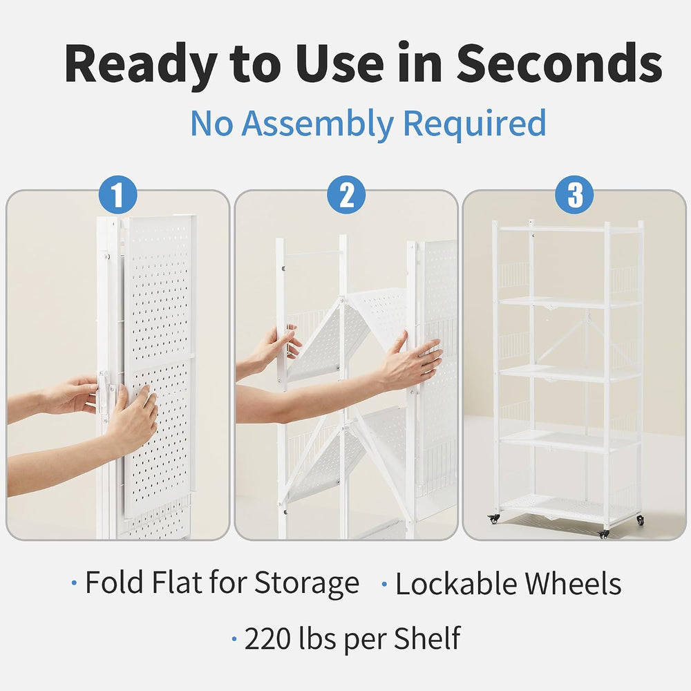 Folding Shelves No Assembly, 5 Tier Foldable Storage Shelves with Wheels, 220...