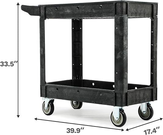 DWVO Utility Cart, 1000 lbs Capacity, 2 Shelf Heavy Duty Plastic Service - Image 2
