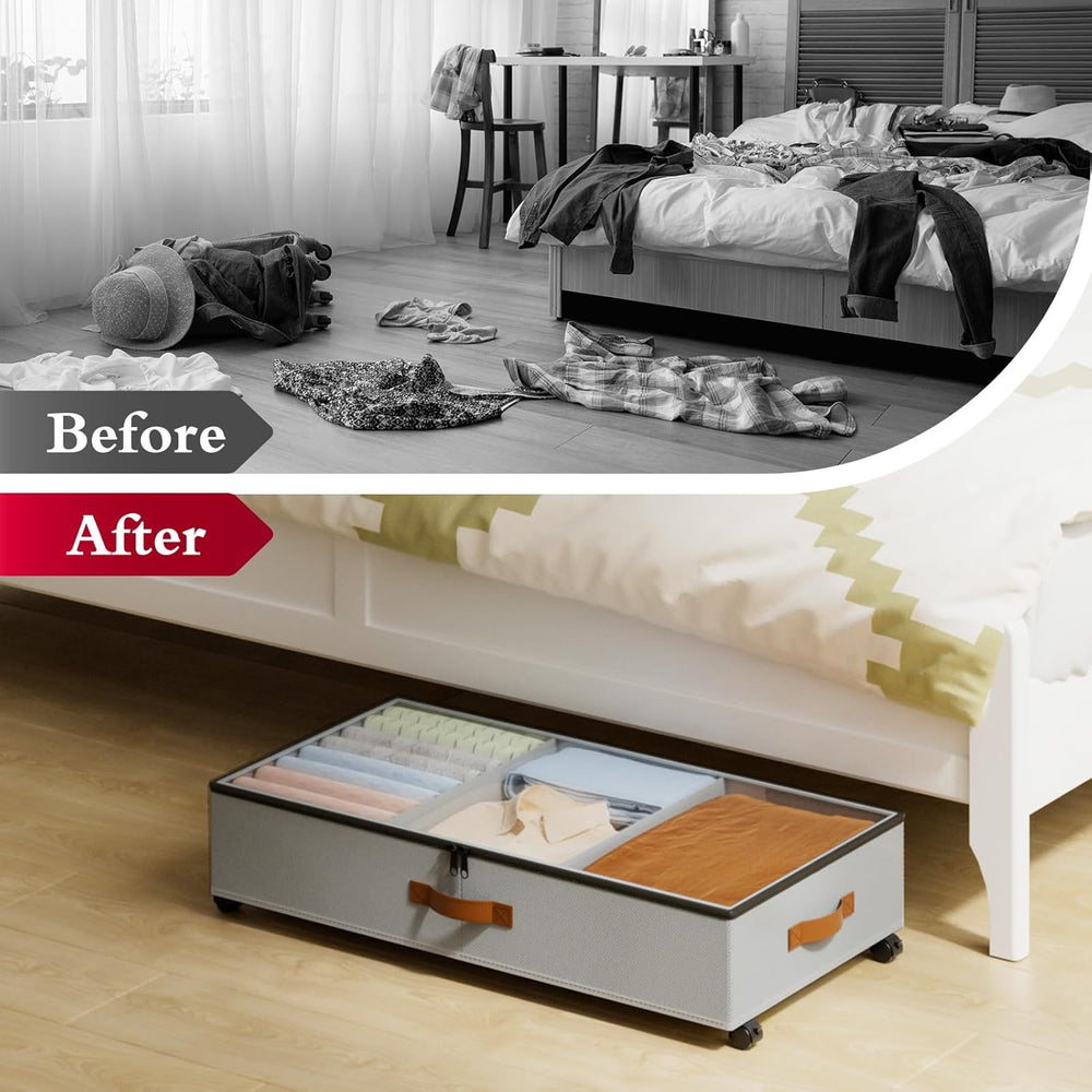 Yecaye Under Bed Storage with Wheels, 2 Pack Under Bed Storage Containers wit...