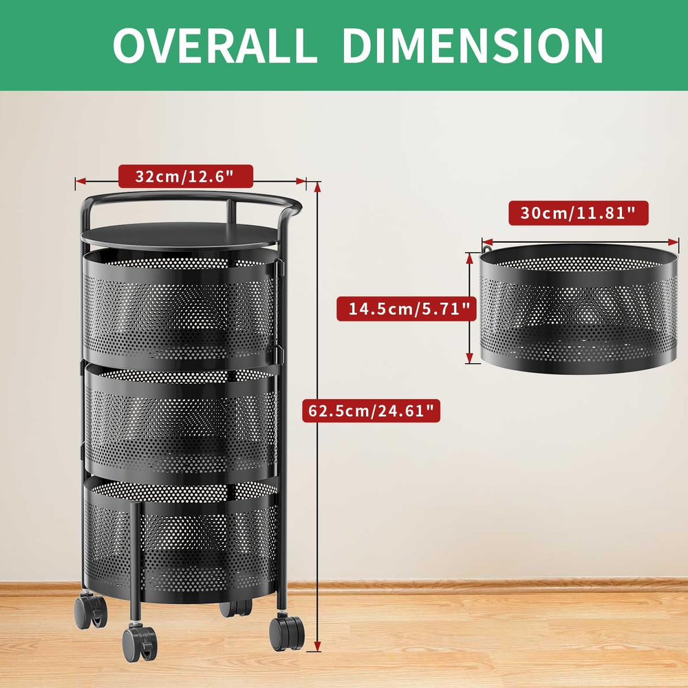 JAQ No Assembly Rotating Kitchen Storage Organizer, 3-Tier Metal Basket Rack ...