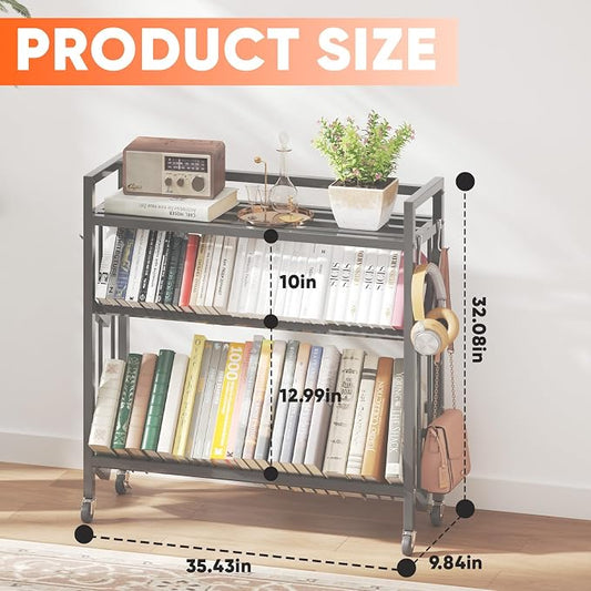 Book Carts 3 Tier 35.4x32x9.84 in Rolling Book Cart Large Capacity Bookshelf - Image 2