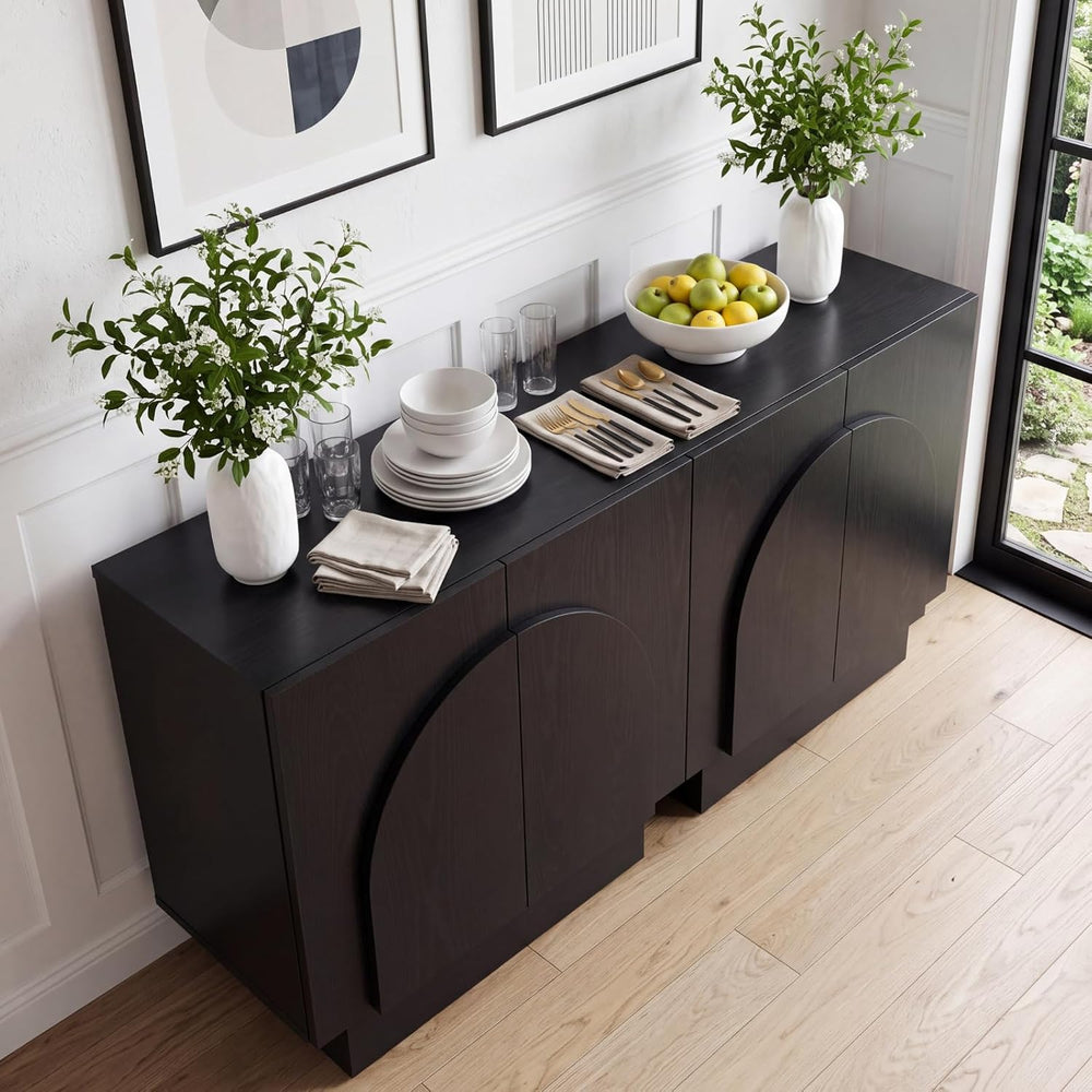 Ya-Home Black Sideboard Buffet Cabinets with Storage, Modern Buffet Coffee Ba...