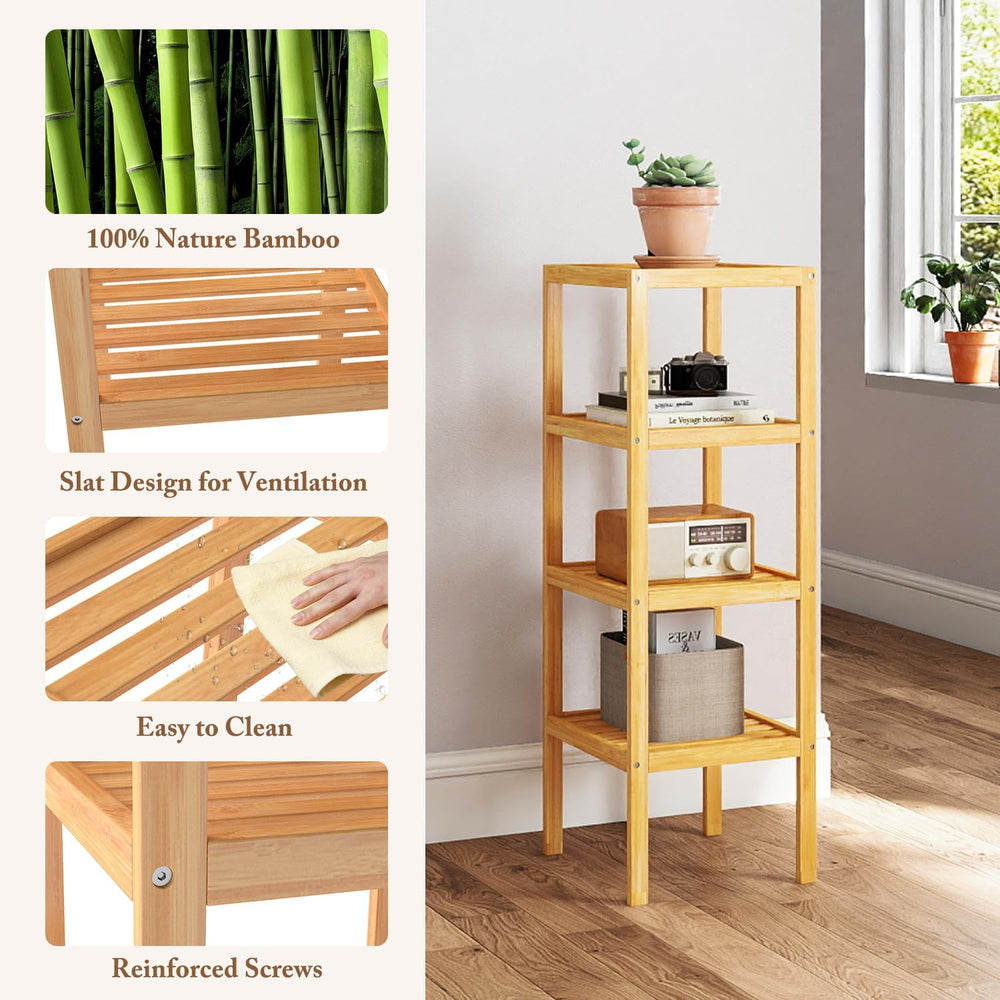 kinbor Bamboo Bathroom Storage Shelf Freestanding, 4 Tier Shelving