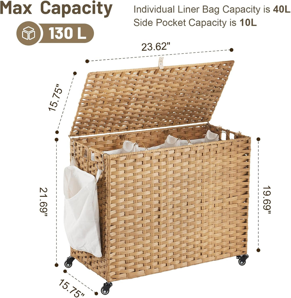 Laundry Hamper with Wheels, 34.3 Gallon(130L) Rolling Laundry Basket with Lid...