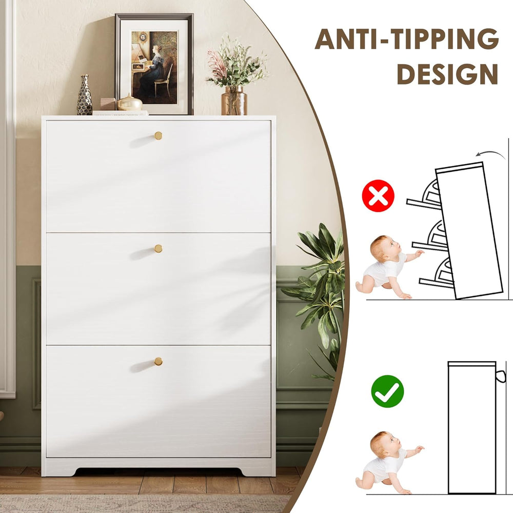 Nicetree Shoe Cabinet with 3 Flip Drawers, Narrow Shoe Organizer Cabinet, Fre...