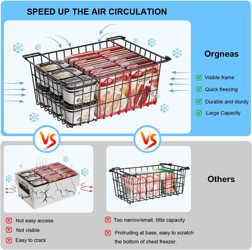 Orgneas Freezer Organizer Bins Baskets for Chest Deep Freezer 4Pcs