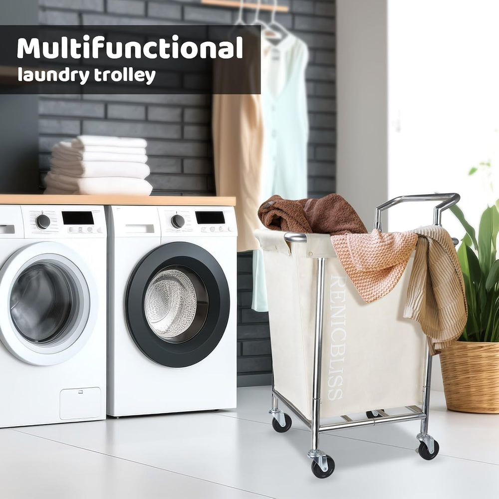 Laundry Cart with Wheels, Rolling Laundry Hamper with Wheels and Handle, Larg...