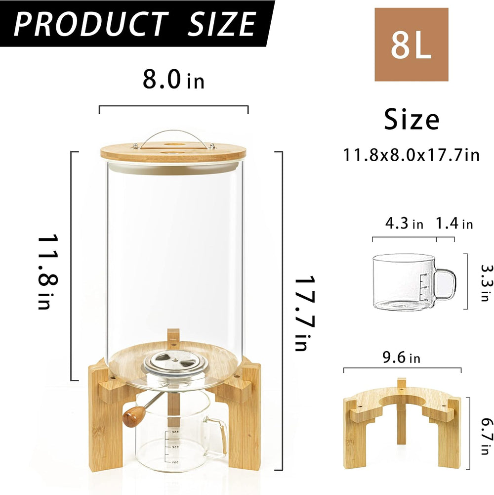 L'ÉPICÉA Glass Rice Dispenser with Bamboo Stand, Large Airtight Rice Stor...