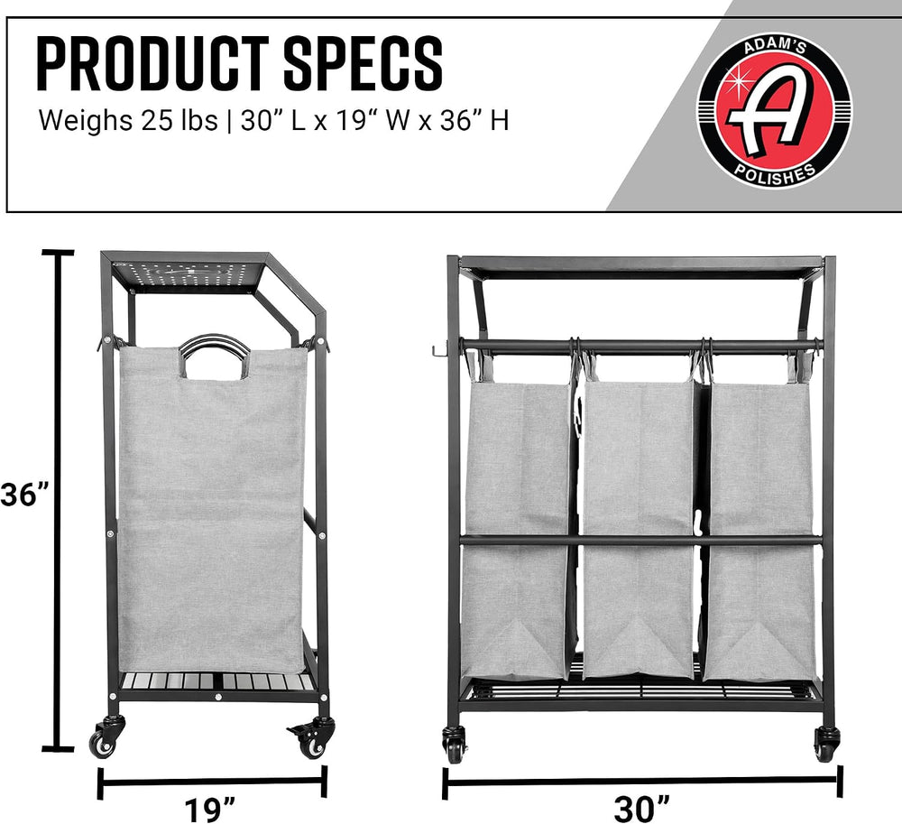 Adam's Polishes Detailing Towel Cart for Dirty Laundry, Cloths, Rags, Clo...