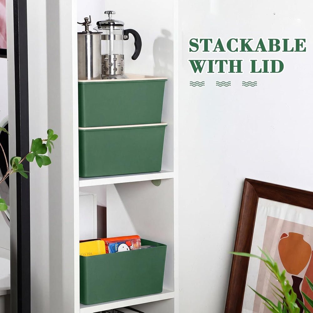 Menkxi 4 Pcs Storage Bins with Lids, Green, Large