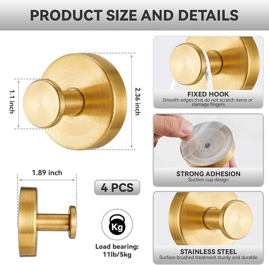 4 PCS Suction Cup Hooks for Shower, Stainless Steel No Drill Suction Towel Hooks - Image 2