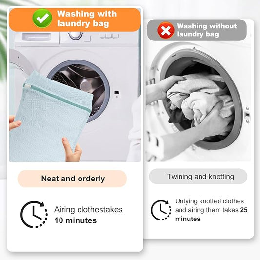 4-Piece Blue Medium Durable Organic Cotton Mesh Laundry Bags - Image 2