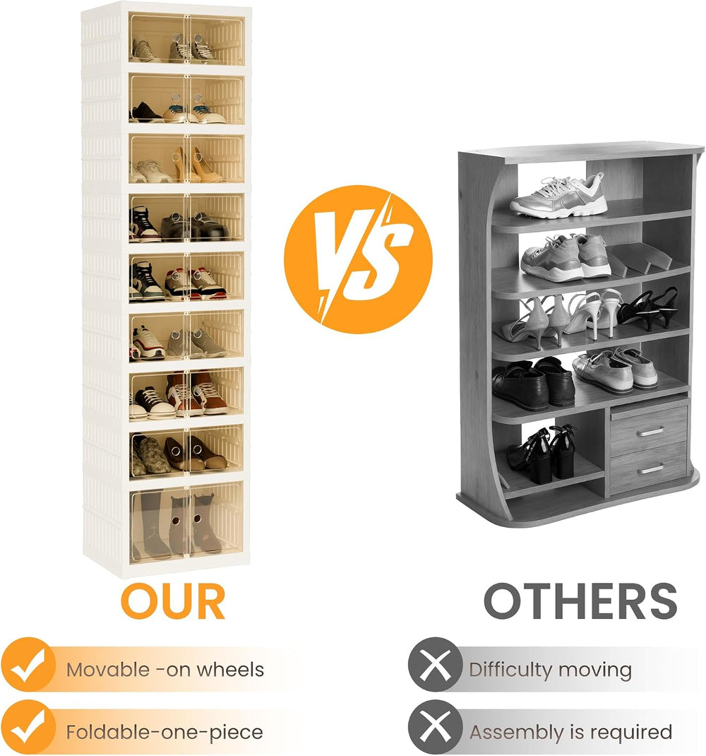 Foldable Shoe Organizer Storage Box, Portable Extra Large Folding Shoe Rack f...