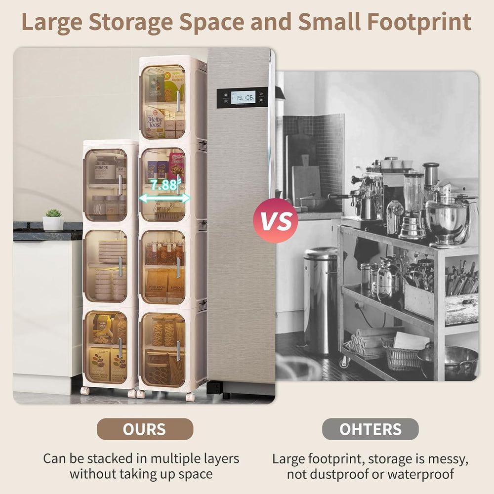 3 Tier Slim Bathroom Storage Cabinet, Foldable and Movable, Beige