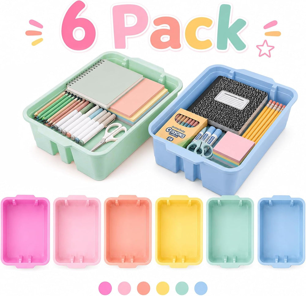 gisgfim 6 Pack Classroom Stacking Bins Stackable Plastic Book Bin Durable Sto...