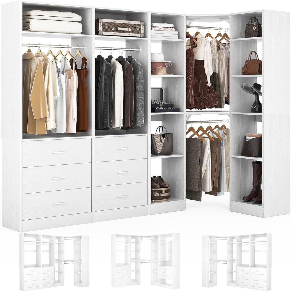 Corner Closet System with 6 Drawers, Closet Organizer System with 14 Shelves ...