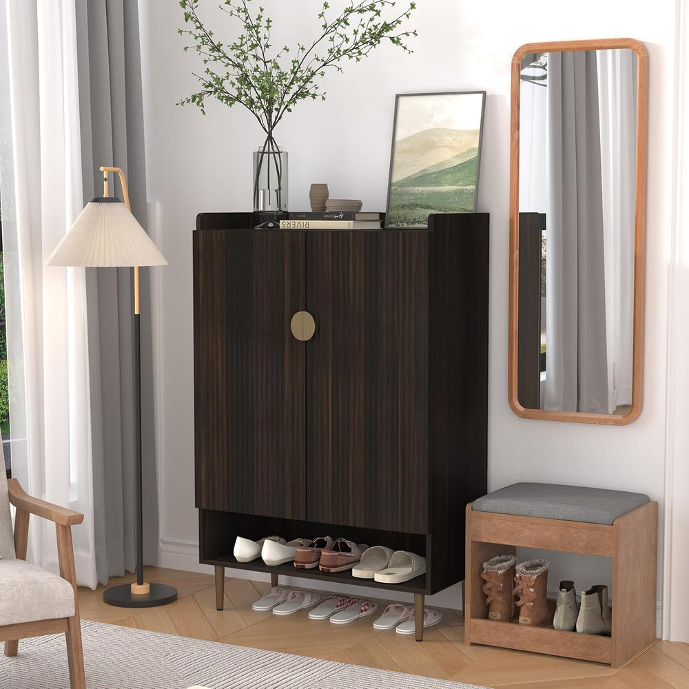 HLR Modern Shoe Cabinet for Entryway, 24 Pairs Shoe Storage Cabinet, Brown