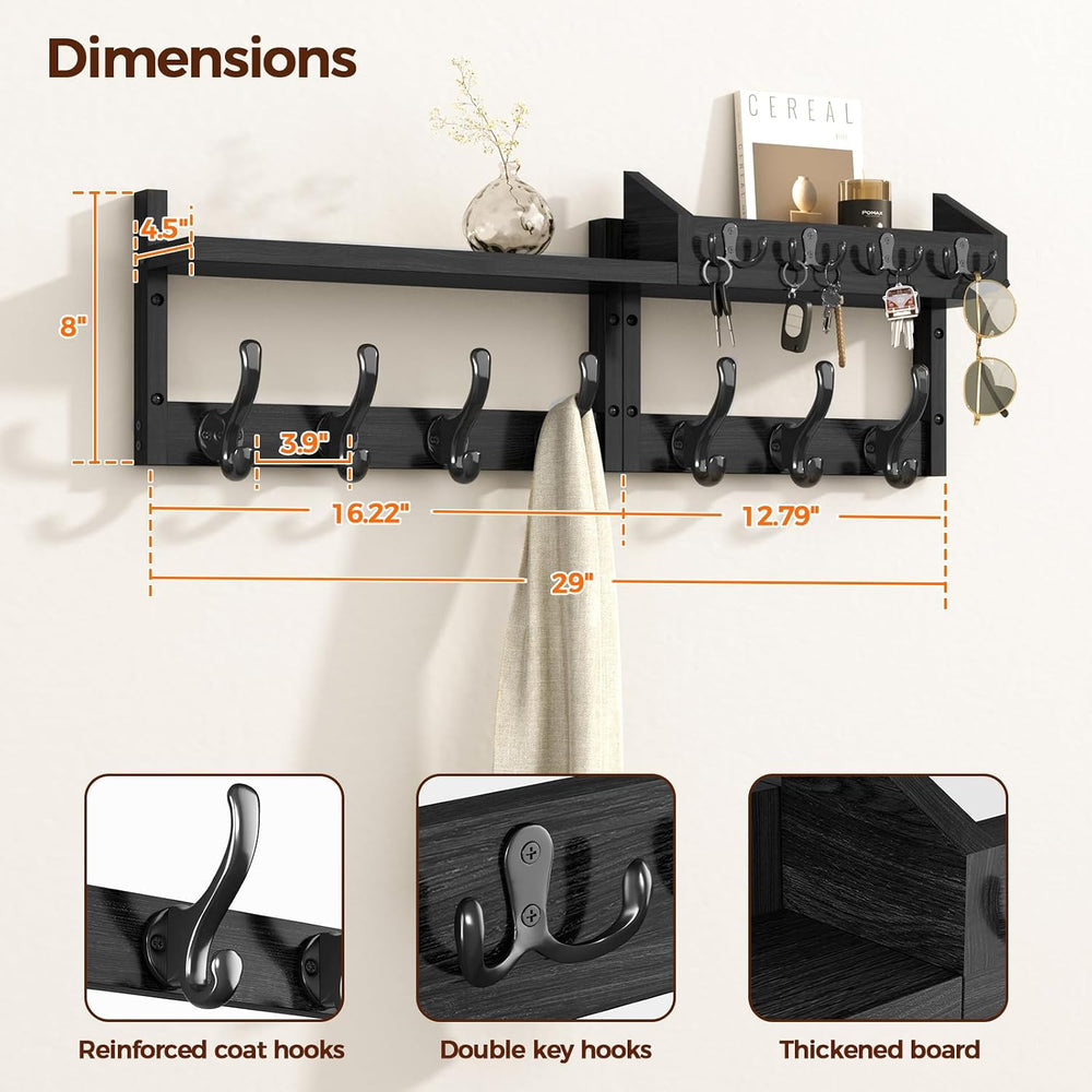 Evermagin 29" Coat Rack Wall Mount with Shelf & 11 Hooks, Entryway, ...