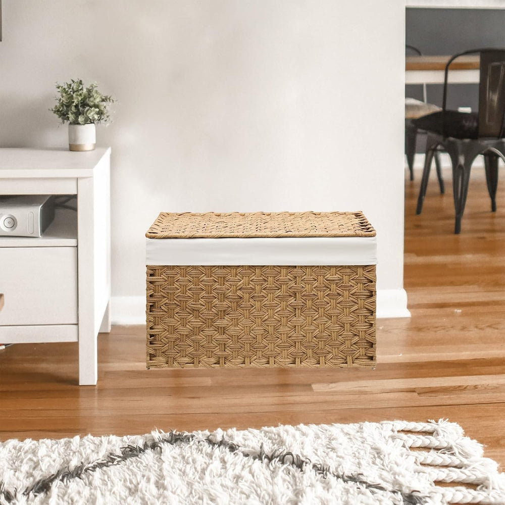 Wicker Storage Basket with Lid, 17.2 Gallon (65L), Woven,Natural