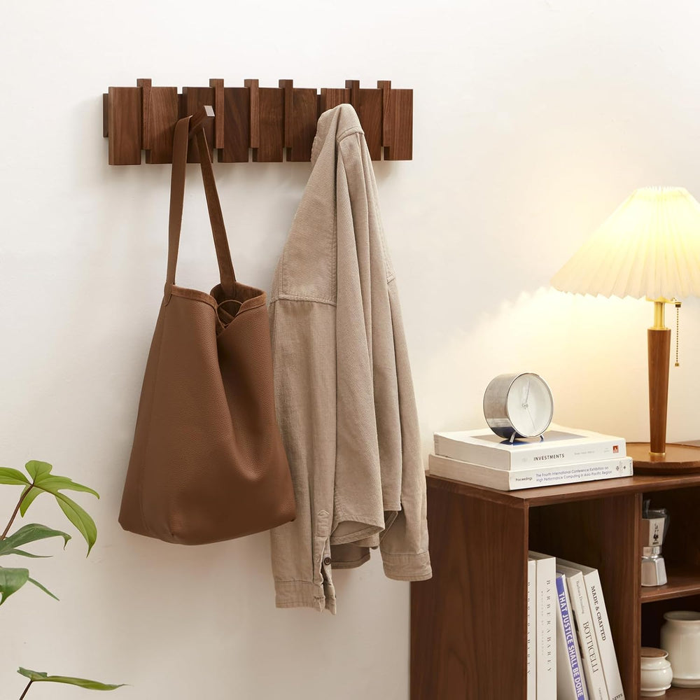 QUELLANCE Wood Coat Rack Wall Mount, Coat Hooks Hanger Wall Mounted, Heavy Du...