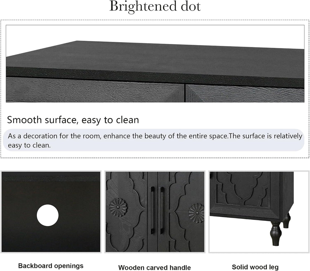 YOPTO Wood Storage Sideboard with Three Tempered Glass Doors and Adjustable S...