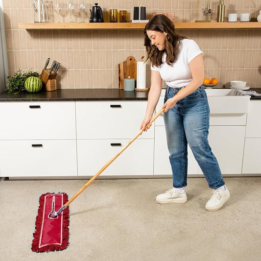 36 Inch Red Commercial Dust Mop & Floor Sweeper – Wood Handle Floor Mop - Image 2