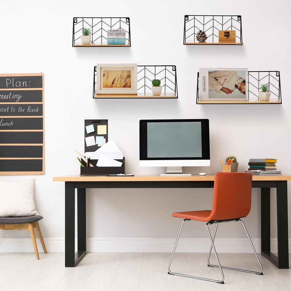 Maxdot Floating Shelves Wall Mounted Set of 4 with 24 Cubicle Hooks, Black