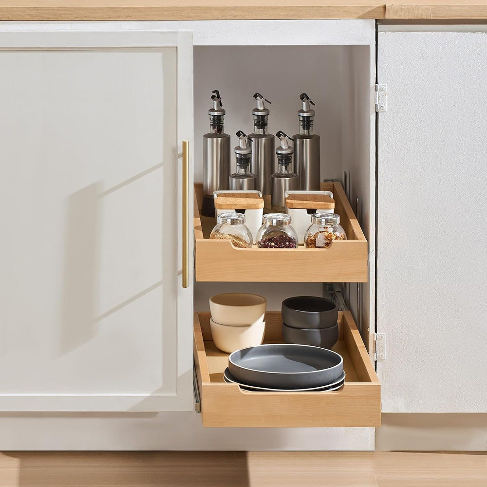 VEVOR 2 Tier Pull Out Cabinet Organizer, 14" W x 21" D Cabinet Draw...