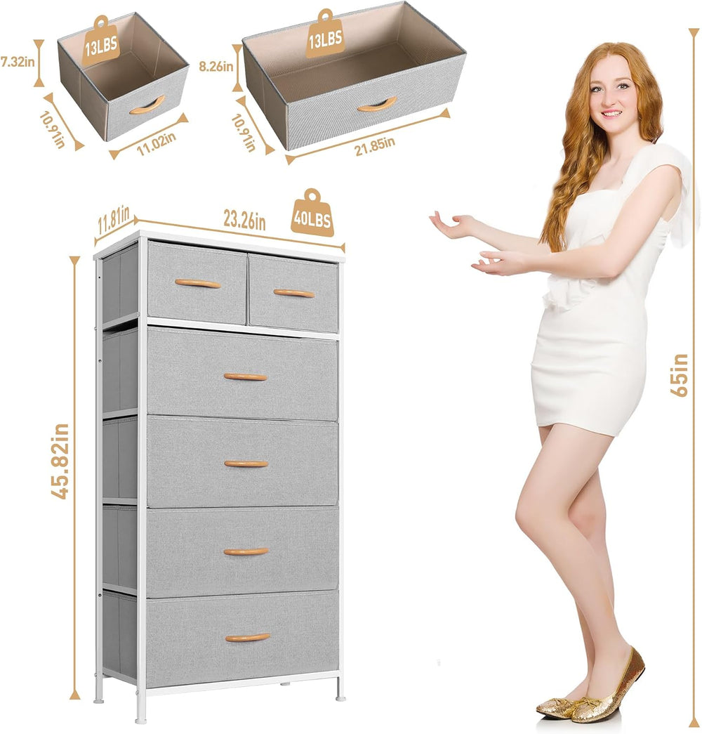 Mifuro Tall Dresser for Bedroom, Vertical Storage Organizer Tower with 6 Draw...