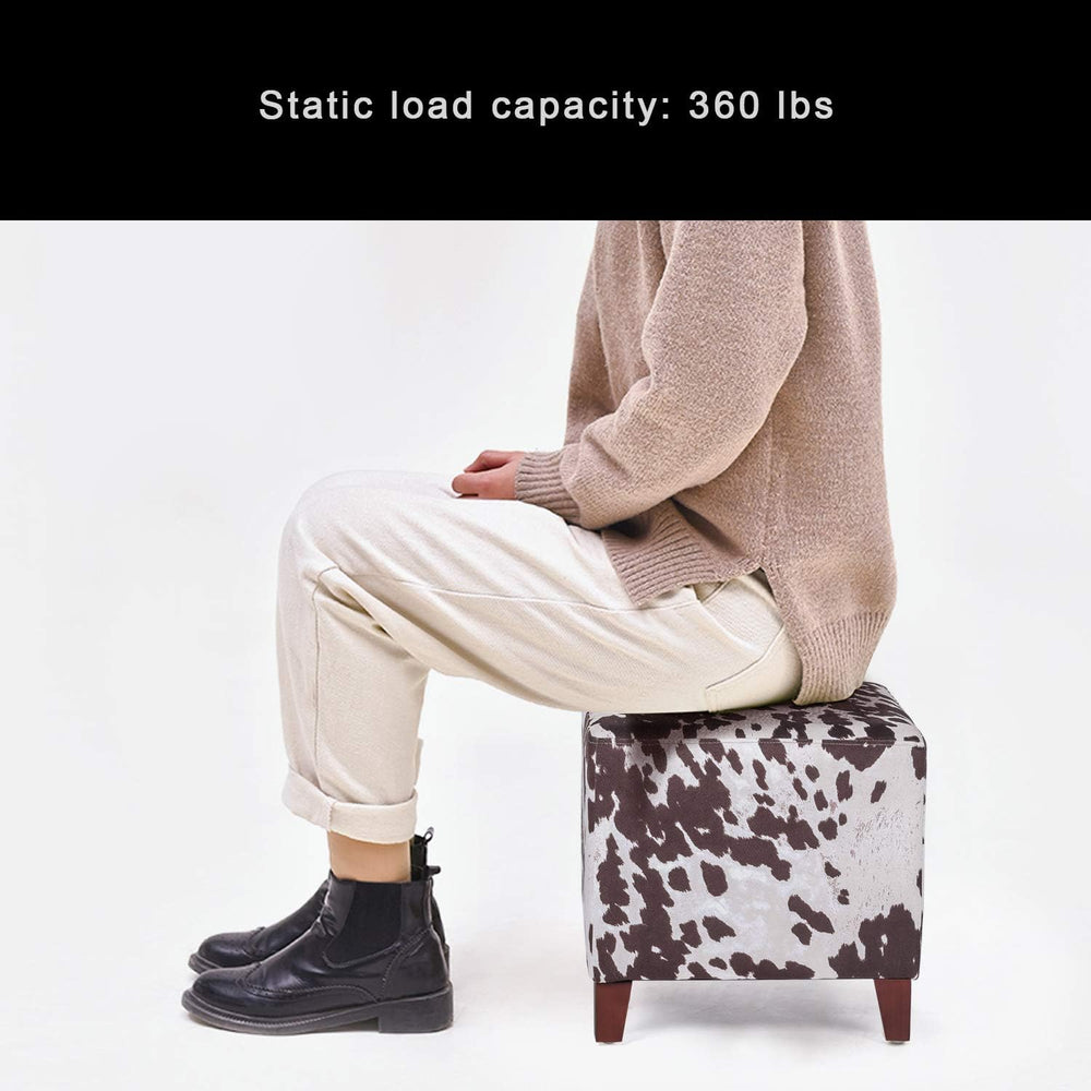 Asense Footrest Ottoman Linen Fabric Upholstered Square Footstool with Wooden...