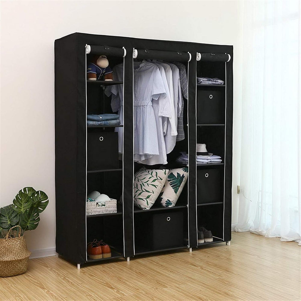 Portable Clothes Closet Wardrobe Storage Organizer with Shelves and Cover for...