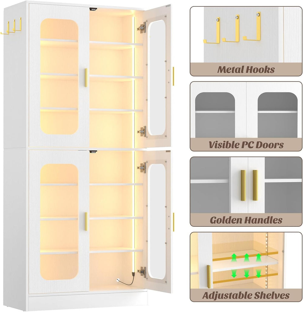 Cyclysio 67" Display Cabinet with PC Doors & LED Lighting, White