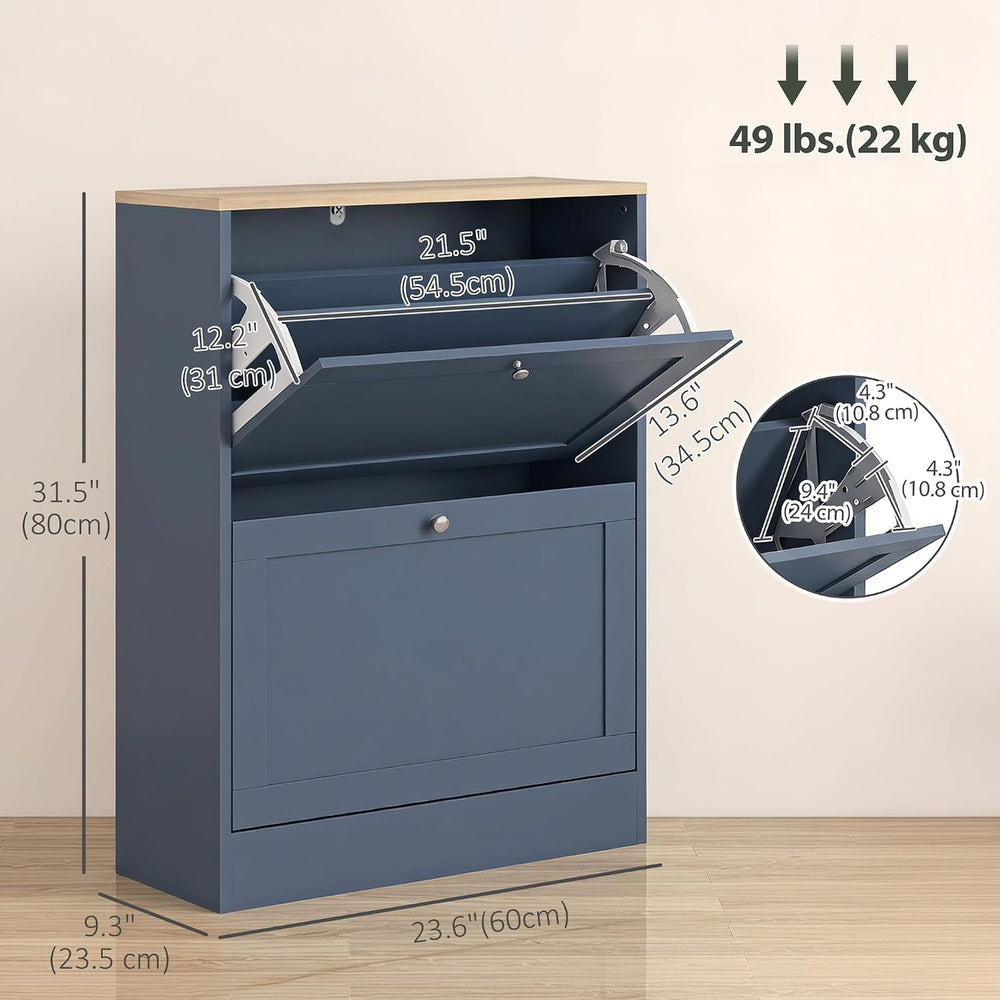 HOMCOM Shoe Storage Cabinet with 2 Flip Drawers, Entryway, Blue