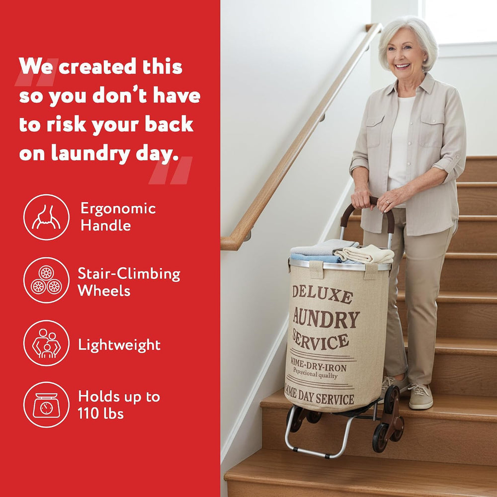 dbest products Stair Climber Laundry Trolley Dolly, Beige Laundry Bag Hamper ...