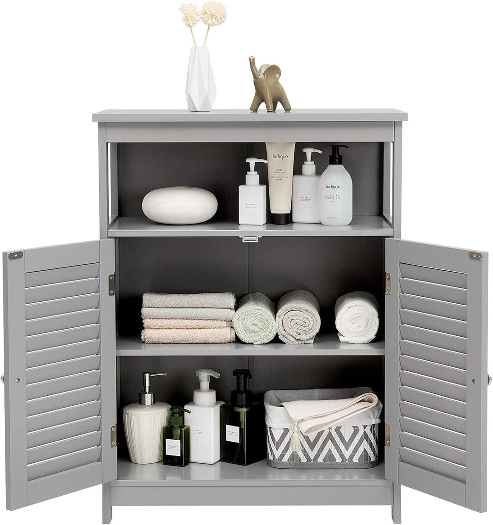 Tangkula Bathroom Floor Cabinet, Wooden Freestanding Storage Cabinet with Dou...