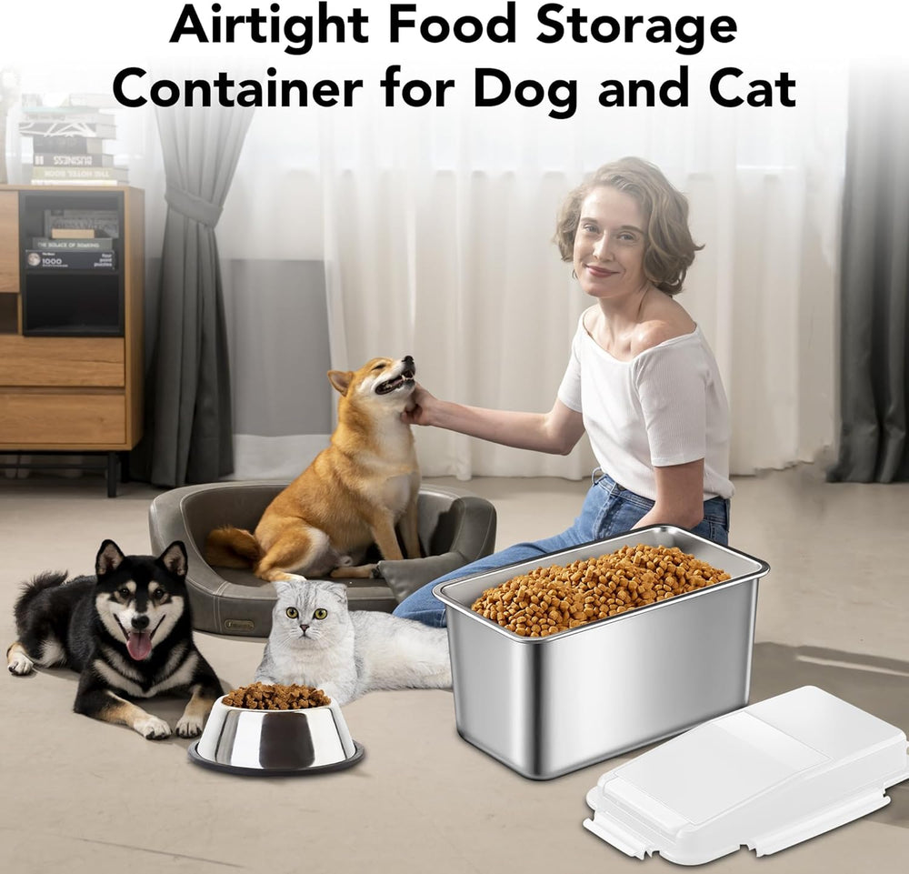 Newget 11 lb Stainless Steel Dog Food Storage Container with Scoop, White