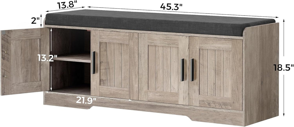 Homleke Shoe Storage Bench, 4 Doors & Thickened Padded Seat Cushion