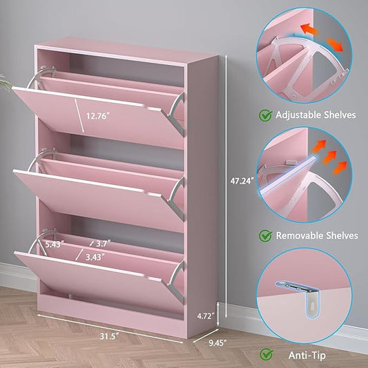 Shoe Cabinet with 3 Flip Drawers, Hidden Wood Shoe Cabinet, Freestanding Shoe - Image 2