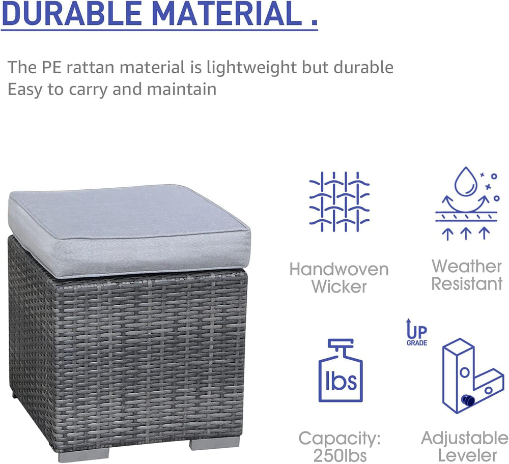 Patiorama 2 Pieces Assembled Outdoor Patio Ottoman, Grey Wicker, Light Grey