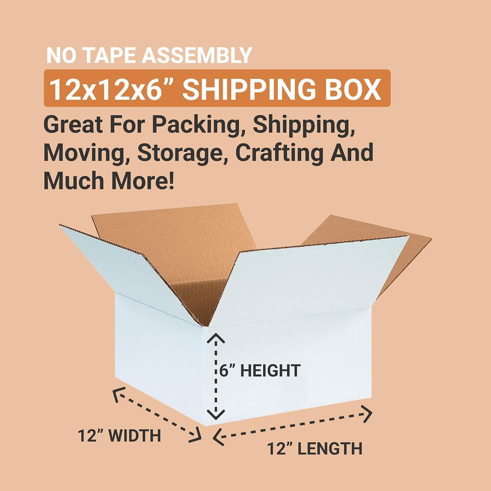 BOX USA 12126W Corrugated Cardboard Box 12" L x 12" W x 6" H, ...