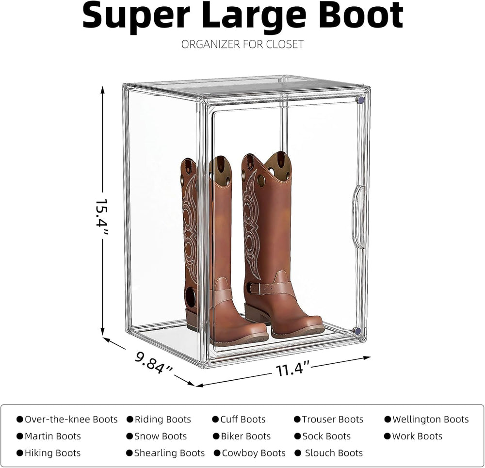 Boot Storage Organizer Tall Boots Boxes 3 Pack Clear Plastic Stackable Boot O...