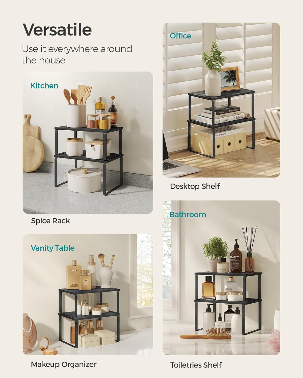 SONGMICS Cabinet Organizer Shelf, Set of 2 Kitchen Counter Shelves, Kitchen S...