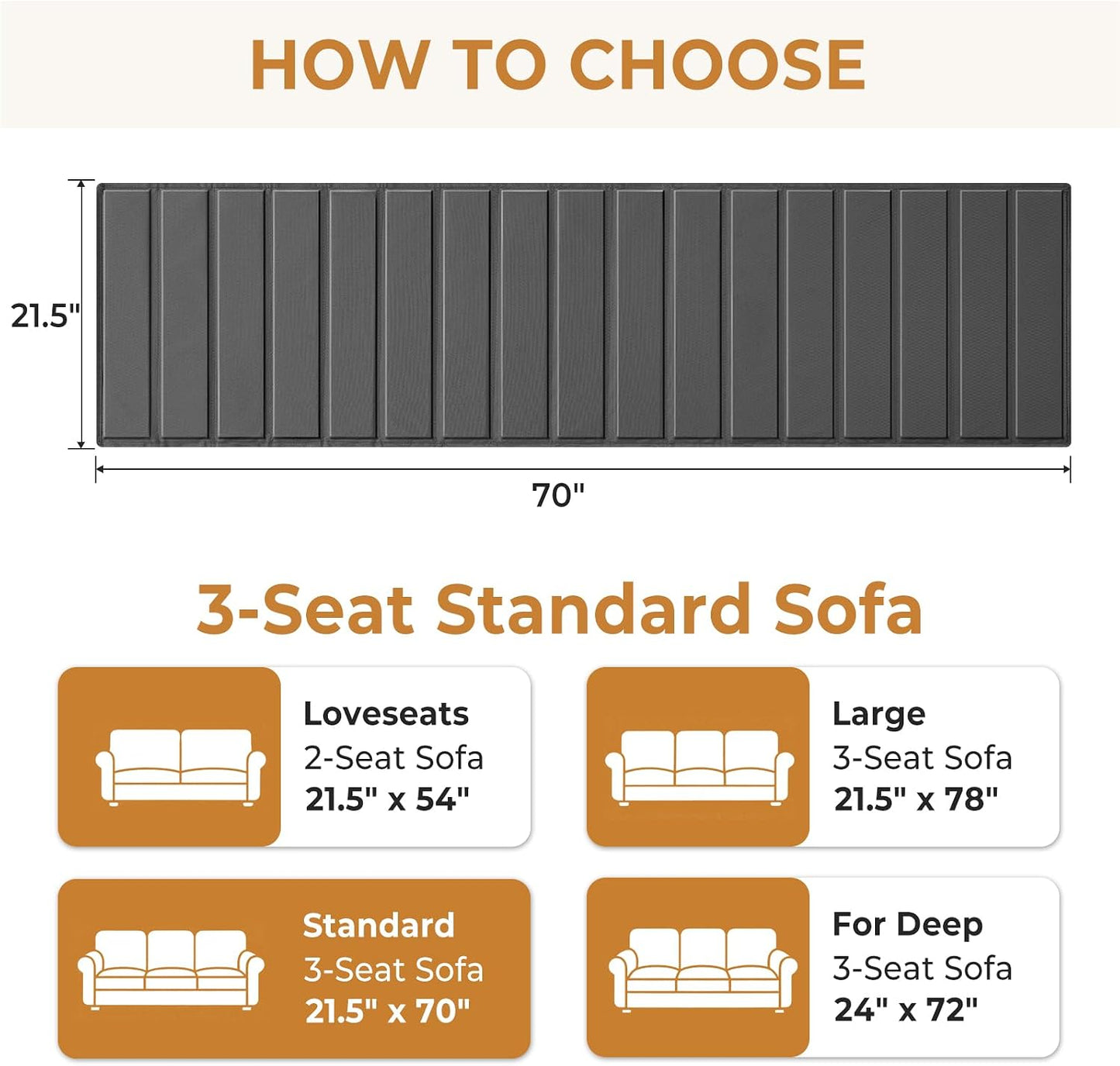 Heavy Duty Couch Cushion Support Board for Sagging Sofa, 21.5''x70''Sofa, Thick Reinforced Wood Boards Add Strong Seat Supports, Under Couch Insert with Anti-Slip Dots,Grey