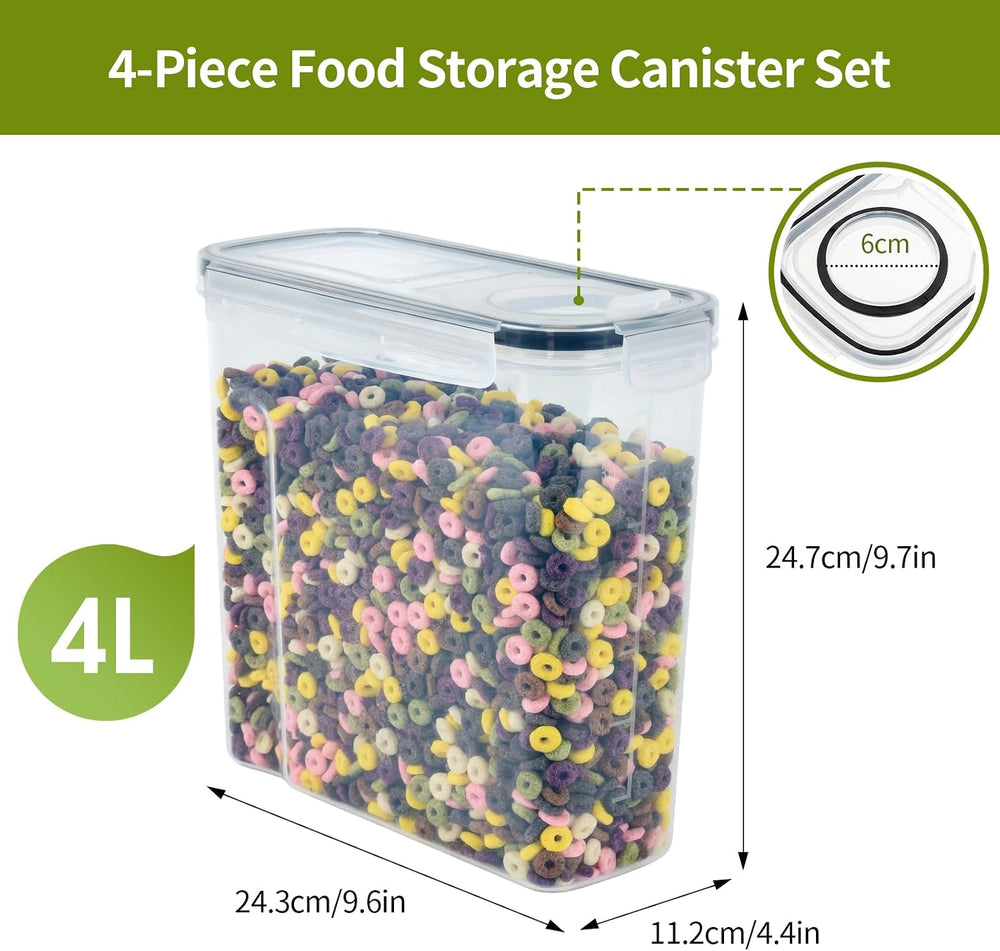 OTraki 4 Pieces Airtight Food Containers with Lid, 4L BPA Free Cereal Contain...