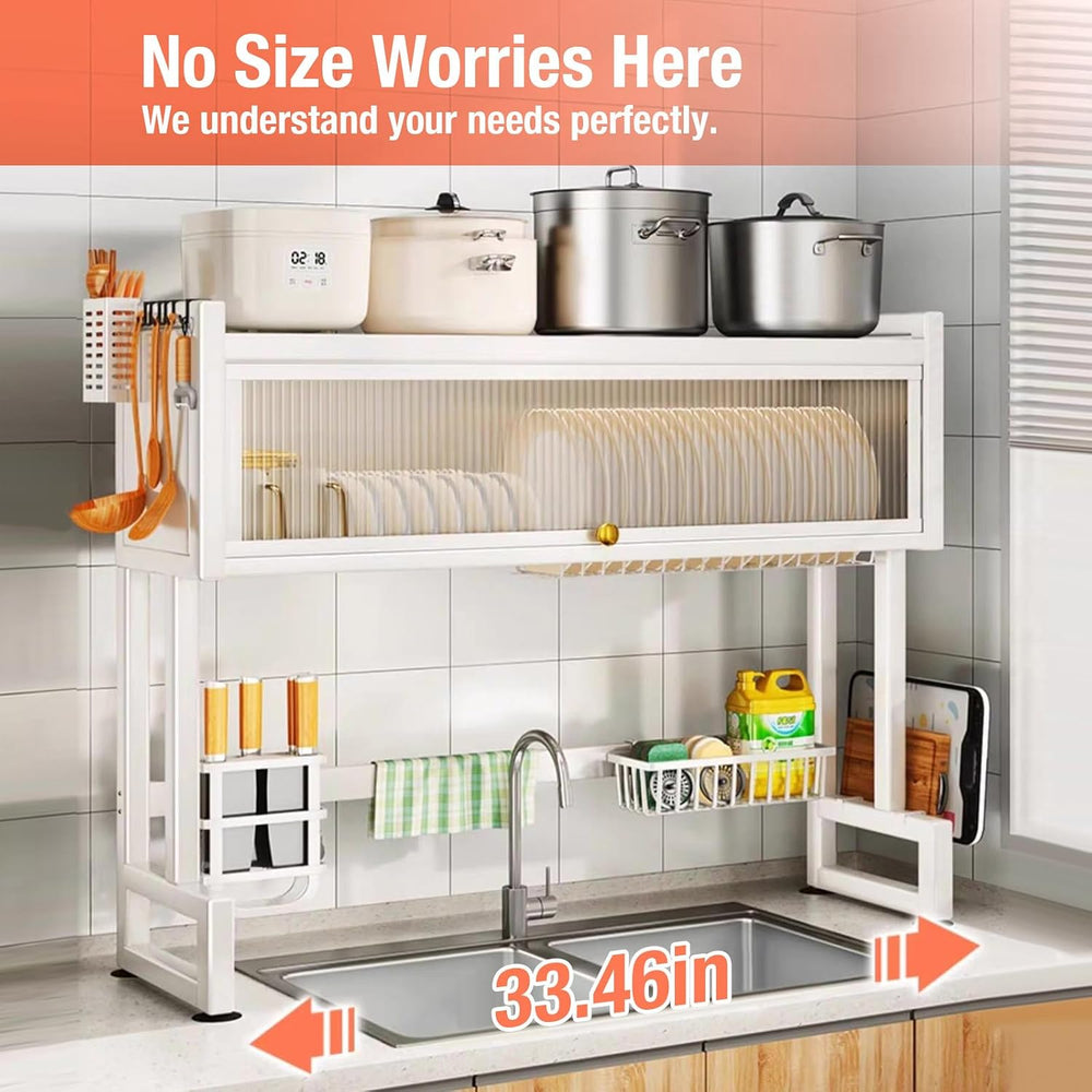 Hdrriozu Over the Sink 3 Tier Dish Drying Rack with Cover, Milkshake White
